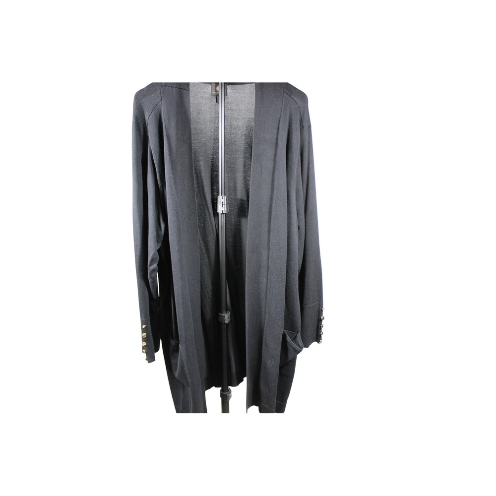 JM Collection Womens 3X Black Open Front Cardigan Gold Button Cuff Pockets